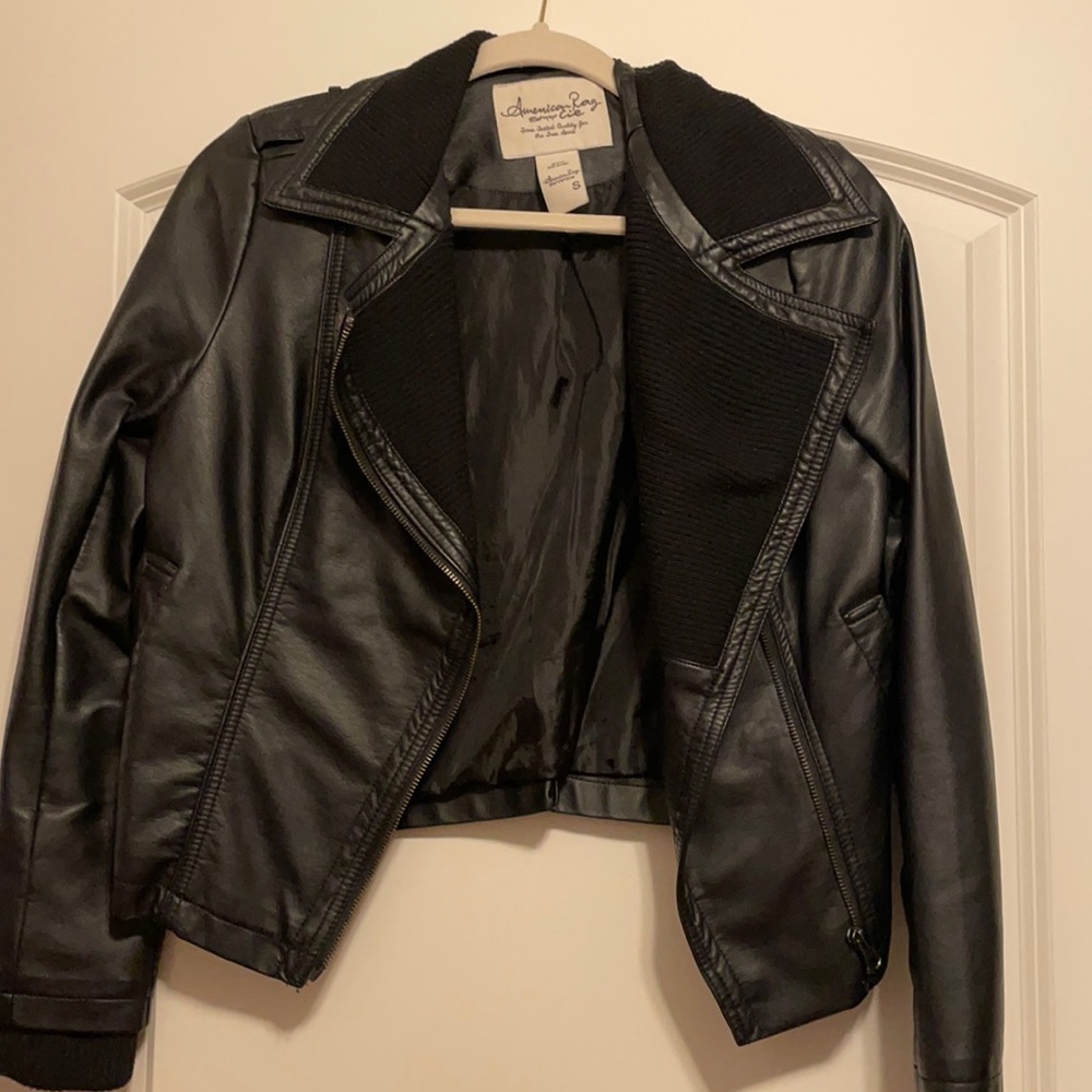 Black (fake) leather jacket. Size S.